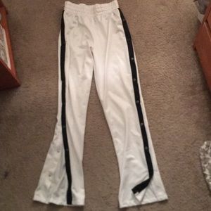 White and black side button up pants